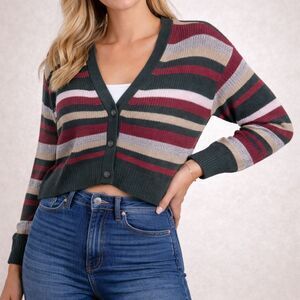 Marine Layer Striped Cardigan Cozy Knit Cropped Button Front XS